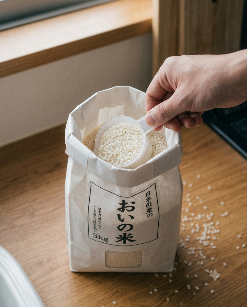 計量カップでお米を量る様子